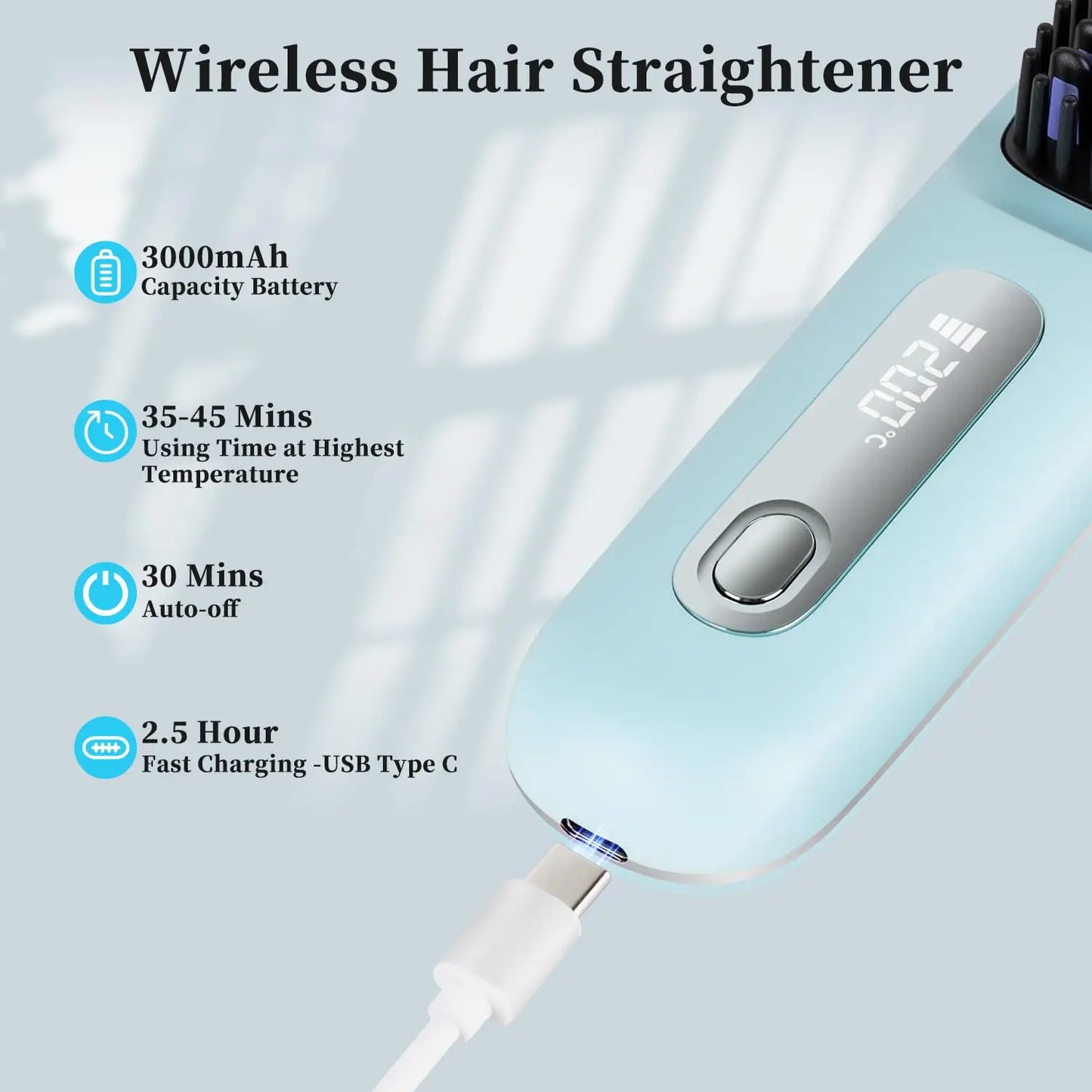 GlossGlide Cordless Rechargeable Hair Straightener Brush